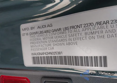 2017 Audi A4 2.0T Premium from USA, damaged, VIN WAUGNAF42HN025381